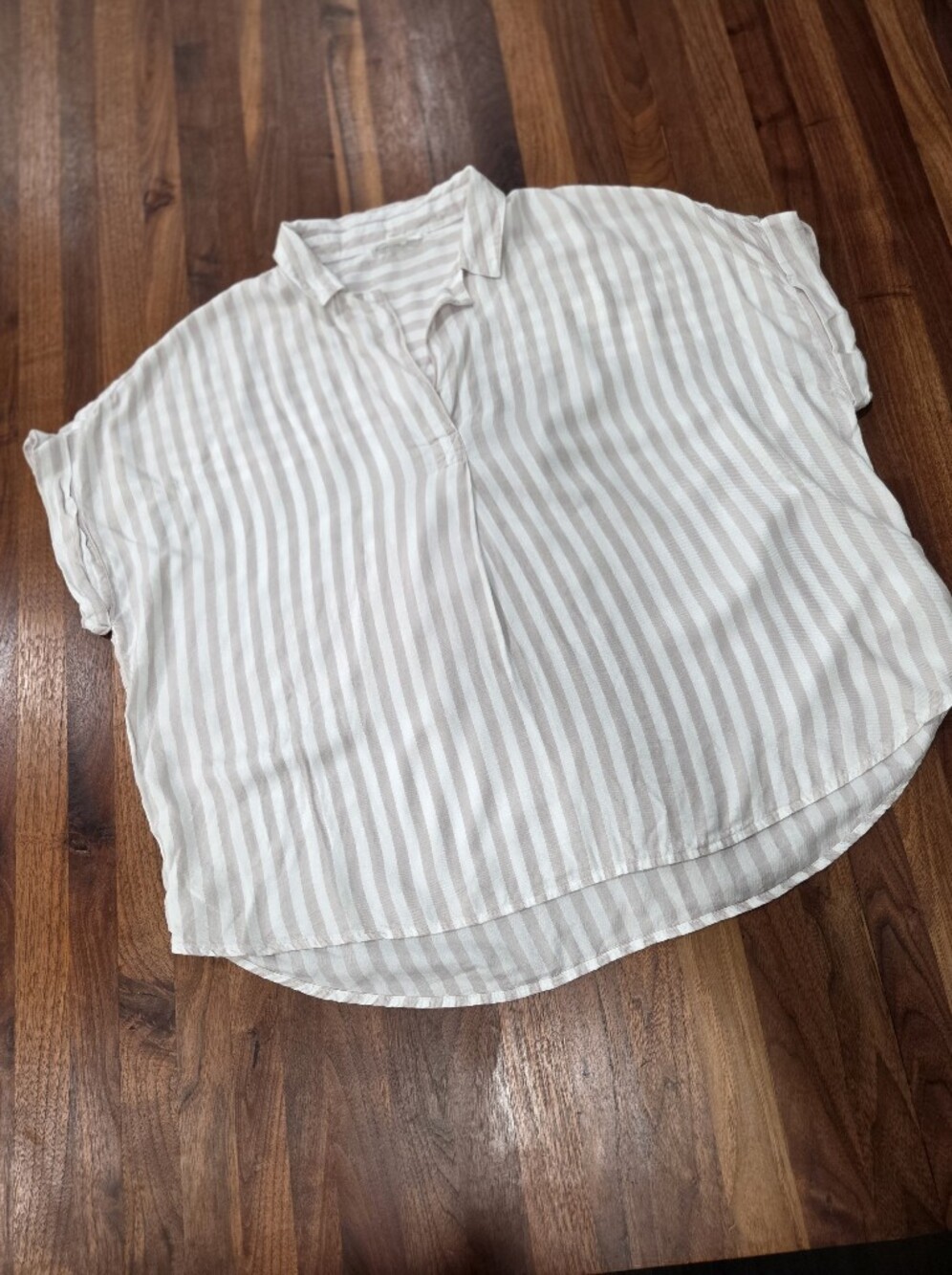 beachlunchlounge White & Tan Striped Short-Sleeve  Popover Top XL